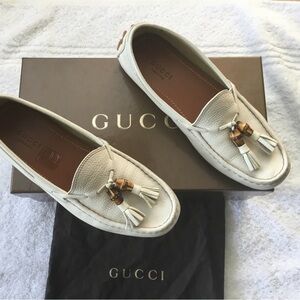 Gucci Women's Cream Leather Tassel Loafers